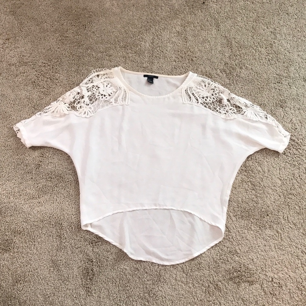 S Forever 21 White Lace Open Shoulder Top